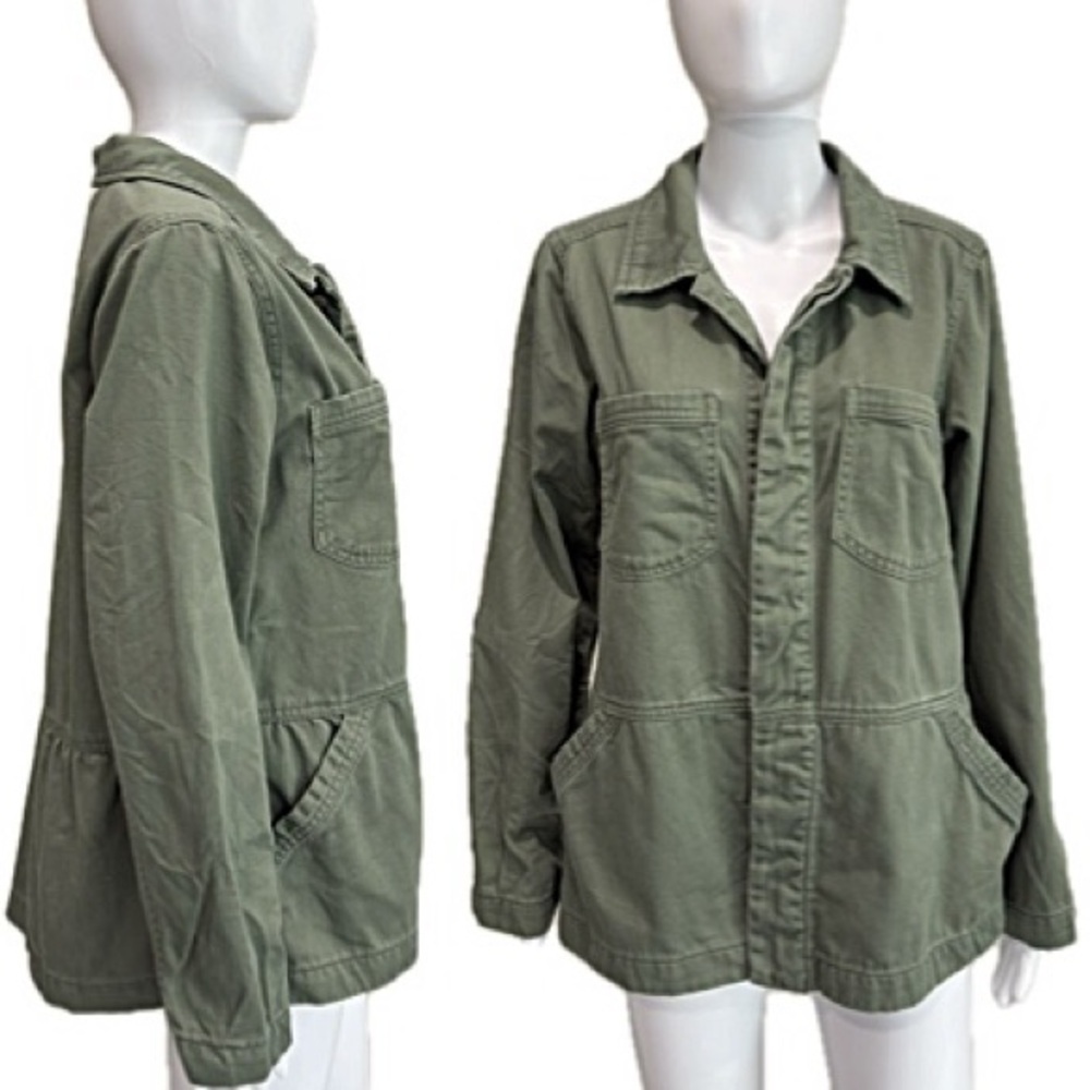 Wit & Wisdom Nordstrom Peplum Barn Jacket Womens Size Large Olive Cotton Utility